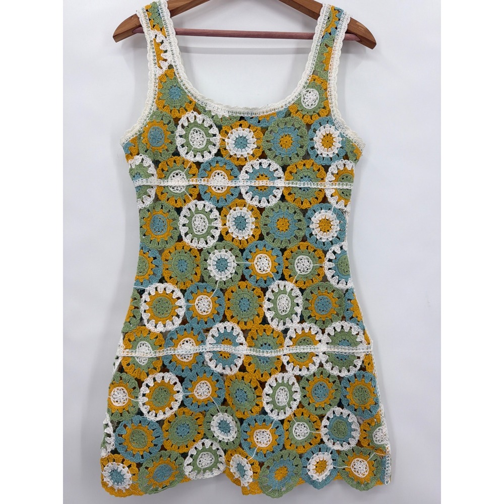 Angeleye London Crochet Granny Square Mini Dress Multi Color Sleeveless Medium